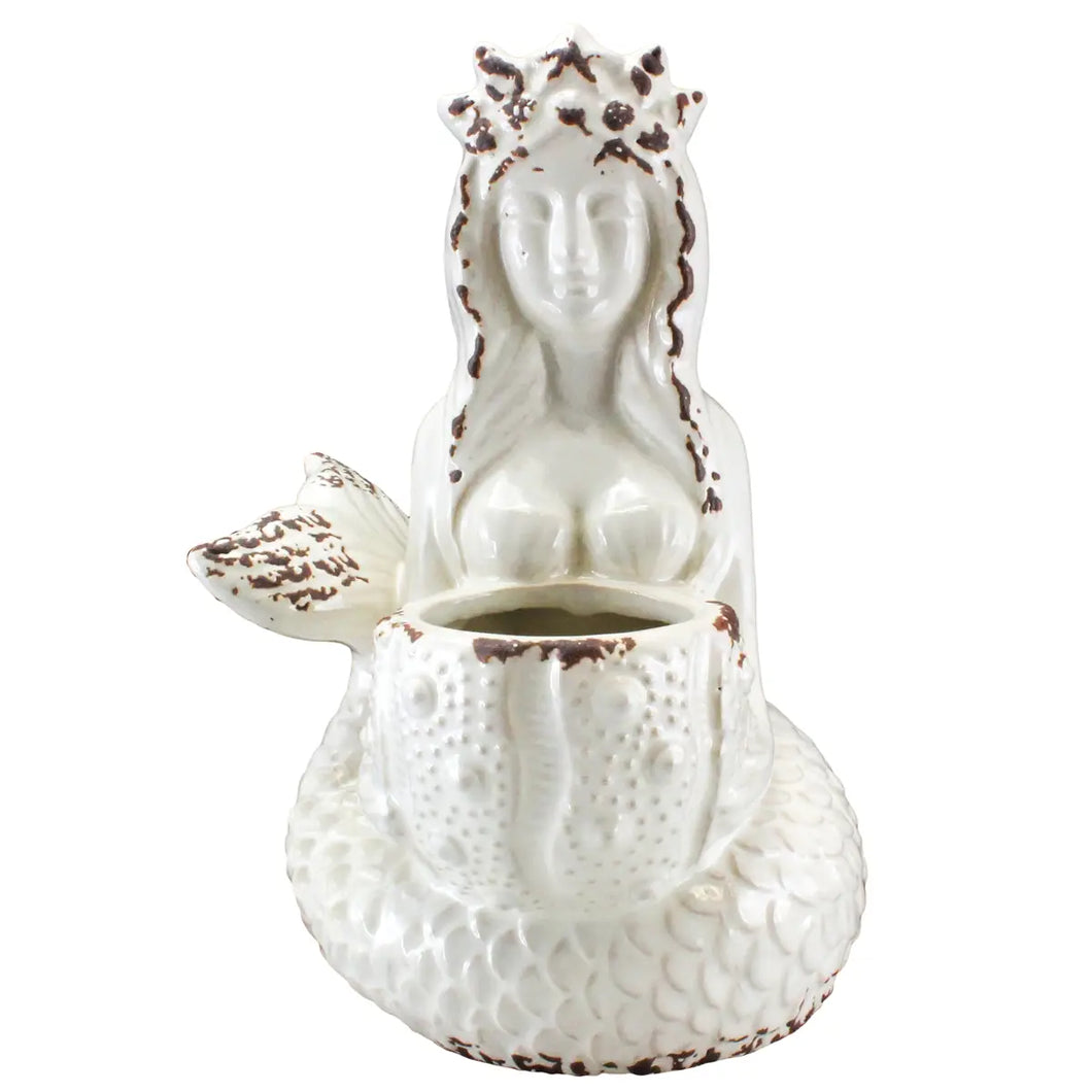 GODDESS MERMAID AND URCHIN PLANTER - WHITE