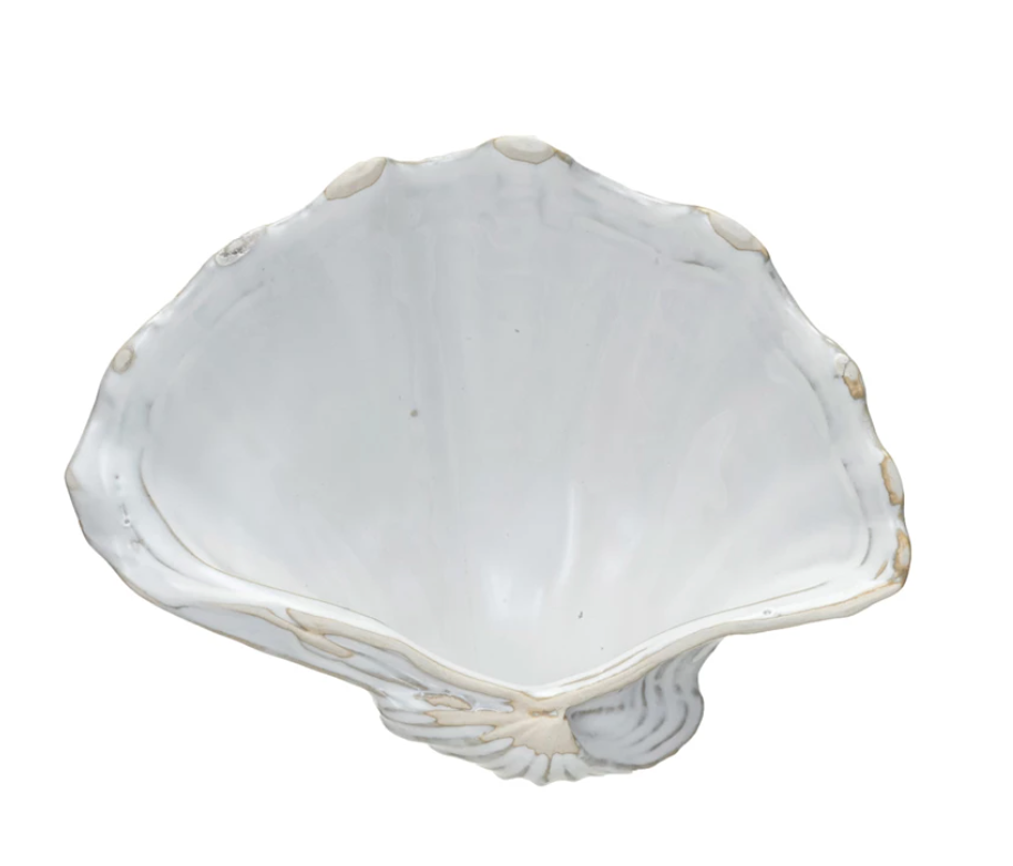 STONEWARE SHELL SHAPED DISH WHITE