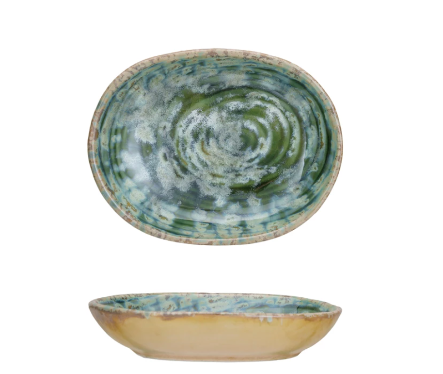 STONEWARE EMBOSSED TINY GREEN DISH