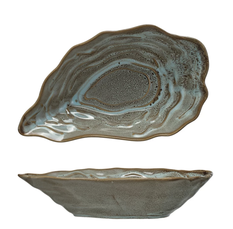 STONEWARE OYSTER SHAPED BOWL GRAY/BLUE