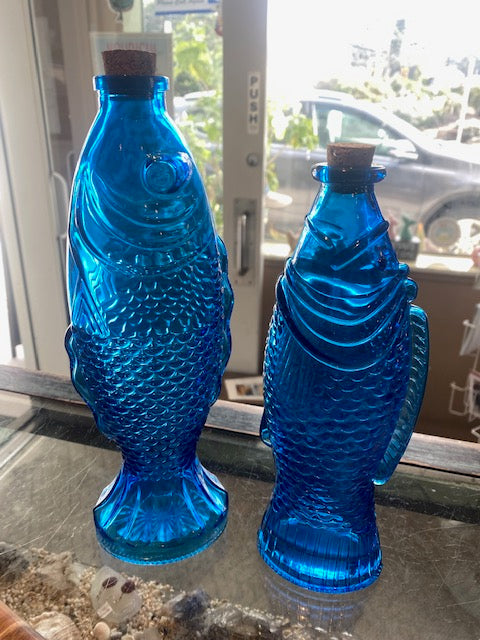 LARGE BLUE FISH CORKED BOTTLE