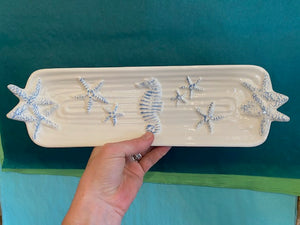 ANTIGUA LONG PLATE WITH STARFISH HANDLE WHITE